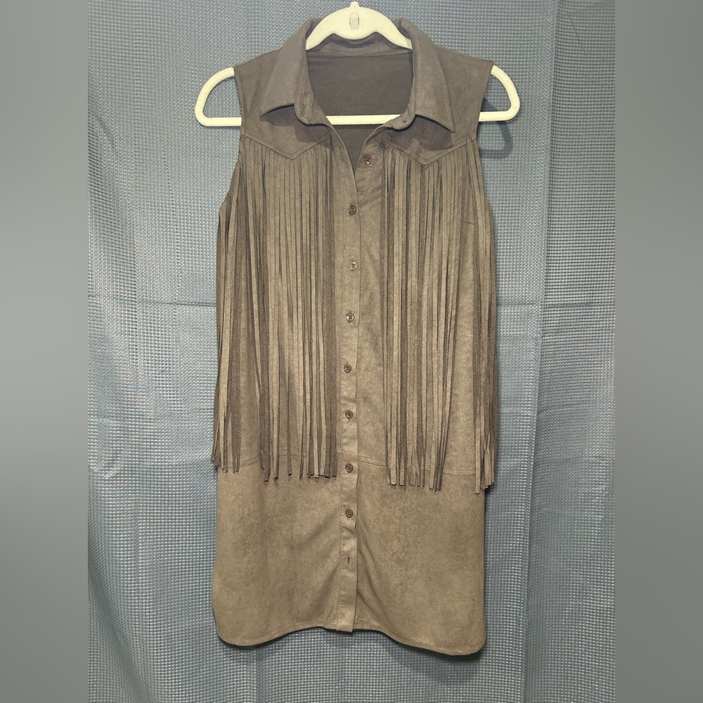 Source Unknown Brown Fringe Midi Dress